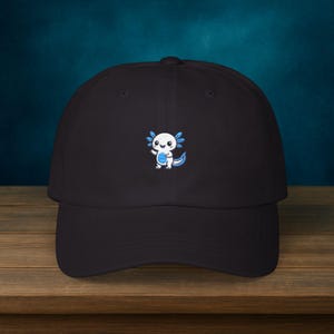 Axolotl Hat, Embroidered Dad Cap, Kawaii Cute Axolotl Baseball Hat, Adjustable Strapback, Gift for Axolotl Lovers & Aquarium Pet Owners