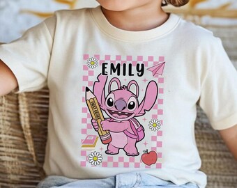 Maglietta Stitch Angel per il ritorno a scuola, maglietta Disneyland School, maglietta regalo Disney per la scuola materna, maglietta Stitch School, maglietta Disney Stitch Angel