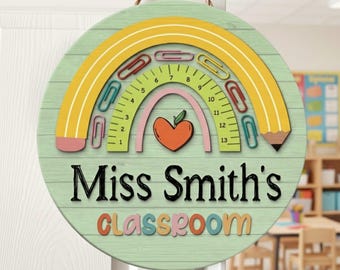 Personalisiertes 3D Lehrer-Türschild, Geschenke für Lehrer, Türschild für Klassenzimmer, Geburtstagsgeschenk für Lehrer, Regenbogen-Klassenzimmerdekor