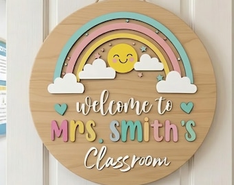 Anpassen Regenbogen Klassenzimmer Dekor, Lehrer Türschild, Lehrer Geschenke, Lehrer Türschild, Lehrer Wertschätzung Geschenk, Klassenzimmer Türschild