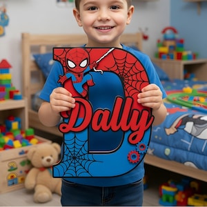 Personalized Superhero Name Sign, 3D Layered Wood Name Sign, Spiderman Door Sign, Superhero Nursery Decor, Custom Boys Room Sign