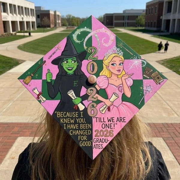 Wicked Graduation Cap Topper 2026, Wicked Movie Grad Cap Topper, Pink and Green Grad Decor, Best Friends Graduation Gift, Class of 2026