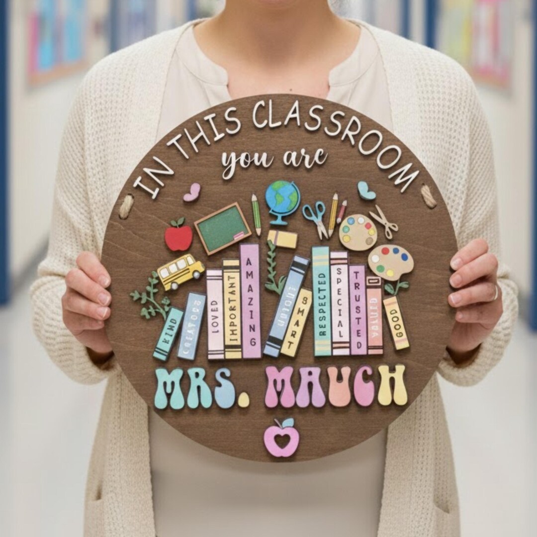 Personalized 3D Wood Sign Classroom Decor, Custom 3D Teacher Door ...
