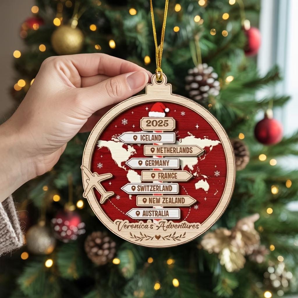 Custom Travel Adventure Ornament, Couple Traveling