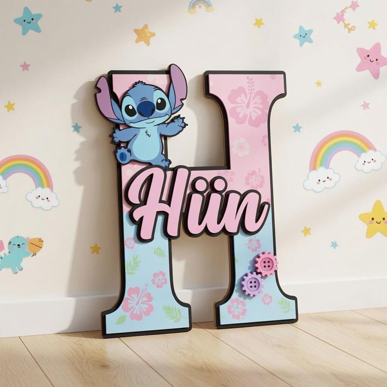 Stich Sign Custom Stitch Wood Sign, Personalized Letter Wall Decor, Kids Room ...