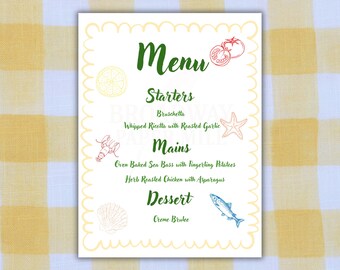 Coastal Summer Menu Template Printable Beach Dinner Party Menu Editable Summer Menu Card Ocean Theme Dinner Menu Canva Editable Template