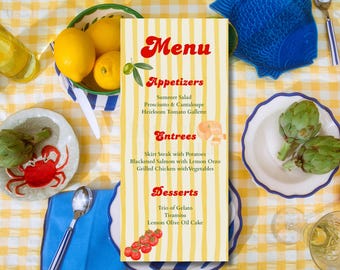 Editable Italian Aperitivo Spritz Party Dinner Menu Template Summer Party Printable Menu for Showers, Summer Parties, Weddings, or Events