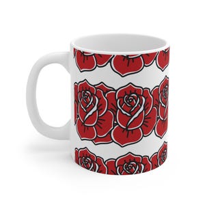 Rose Tattoo Mug - American Traditional Flash Art - Bold Tattoo Artist Design - Old School Ink Style - Tattoo Gift for Him or Her