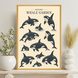 Orcas Poster, Orca Wall Art, Ocean Animal Print, Orca Decor, Marine Life Illustration