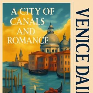 Wydruk artystyczny Venice Retro - NATYCHMIASTOWE POBIERANIE - Modny wystrój mieszkania w college'u - Plakat ścienny - Sztuka dziewczyny z miasta - Wystrój wózka barowego