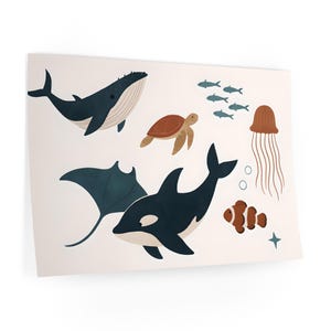Ocean Animal Wall Decals, Nursery Decor, Underwater Sea Creatures Stickers, Kids Room Decals, Ocean Theme Wall Art, Baby Shower Gift