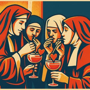 Vintage Nuns Sharing a Drink - INSTANT DOWNLOAD - Trendy College Apartment Decor - Wall Art Poster - City Girl Art - Bar Cart Decor