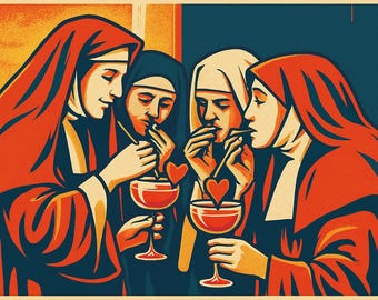 Vintage Nuns Sharing a Drink - INSTANT DOWNLOAD - Trendy College Apartment Decor - Wall Art Poster - City Girl Art - Bar Cart Decor