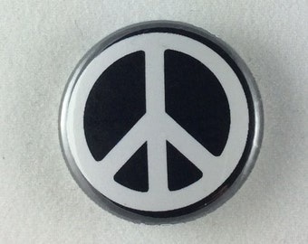1" Button - Peace - White on Black