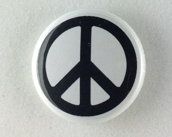 1" Button - Peace - Black on White