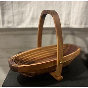 Handcrafted Wooden Collapsible Basket Multitone - Home Decor Or Utility Use