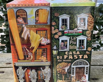 Latas de espagueti Casa Di Pasta vintage: diseño de escaparate italiano, stock antiguo nuevo (décadas de 1980 y 1990)