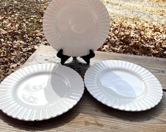 J&G Meakin Chatsworth Ironstone Dinner Plates Set Of 3 Vintage White Ribbed Design