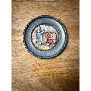 Zierteller Vintage Pewter and Ceramic German Made Collectable Coaster/small plate 4.5 inches