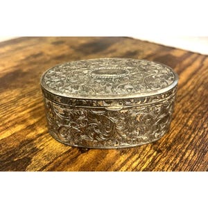 Vintage 1970s Ornate Silver-Plated Trinket Box With Red Velvet Lining