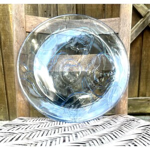 Vintage KIG Indonesia Blue Glass Serving Platter - Embossed 3D Tulip Floral Design - 13" Round Textured Glass Cake Plate - Retro Summer Tabl