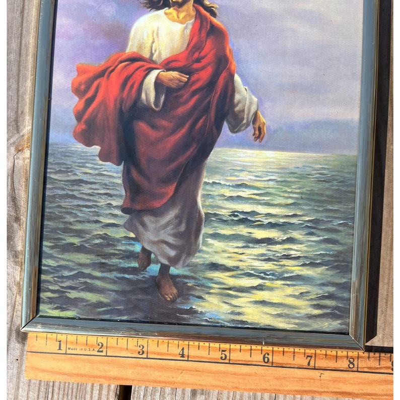 Vintage Jesus Walking on Water Print Gold Tone Metal Frame Wall Art ...