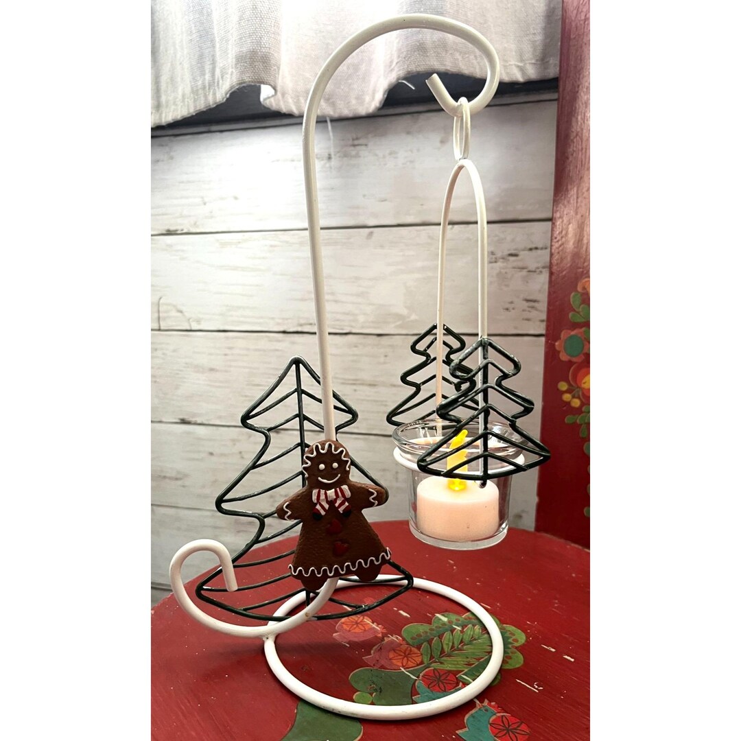 Wire Tree Tea Light Wire Christmas Tree Ornament/tea Light Holder With Gingerbread Accent ...