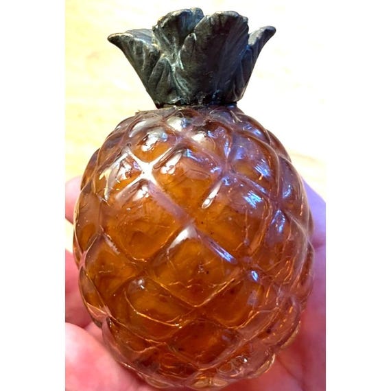 【希少】Vintage Blenko Art Glass アメリカビンテージ Blenko Style Vintage Crackle Glass Pineapple Metal Leaves - Etsy
