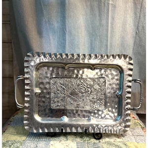Cromwell Hand-Hammered Aluminum Floral Tray With Ruffled Edge & Handles