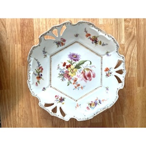 Beyer & Block Antique Dresden Reticulated Porcelain Plate With Floral Design