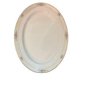 1914 Antique Noritake Sedan Oval Platter 16&quot; Fine China Hand Painted Floral & Gold Trim