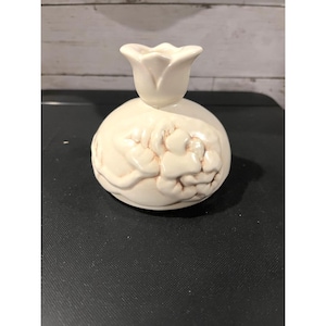 Red Wing Pottery Antique Cream Colored Candle Holder Rose Design