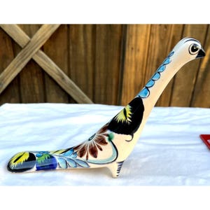 Vintage Tonala Mexiko Keramik Fågelfigur - Handmålad Konstnär Signerad RS - Mexikansk Folkkonst Stengods - 17 cm Hög