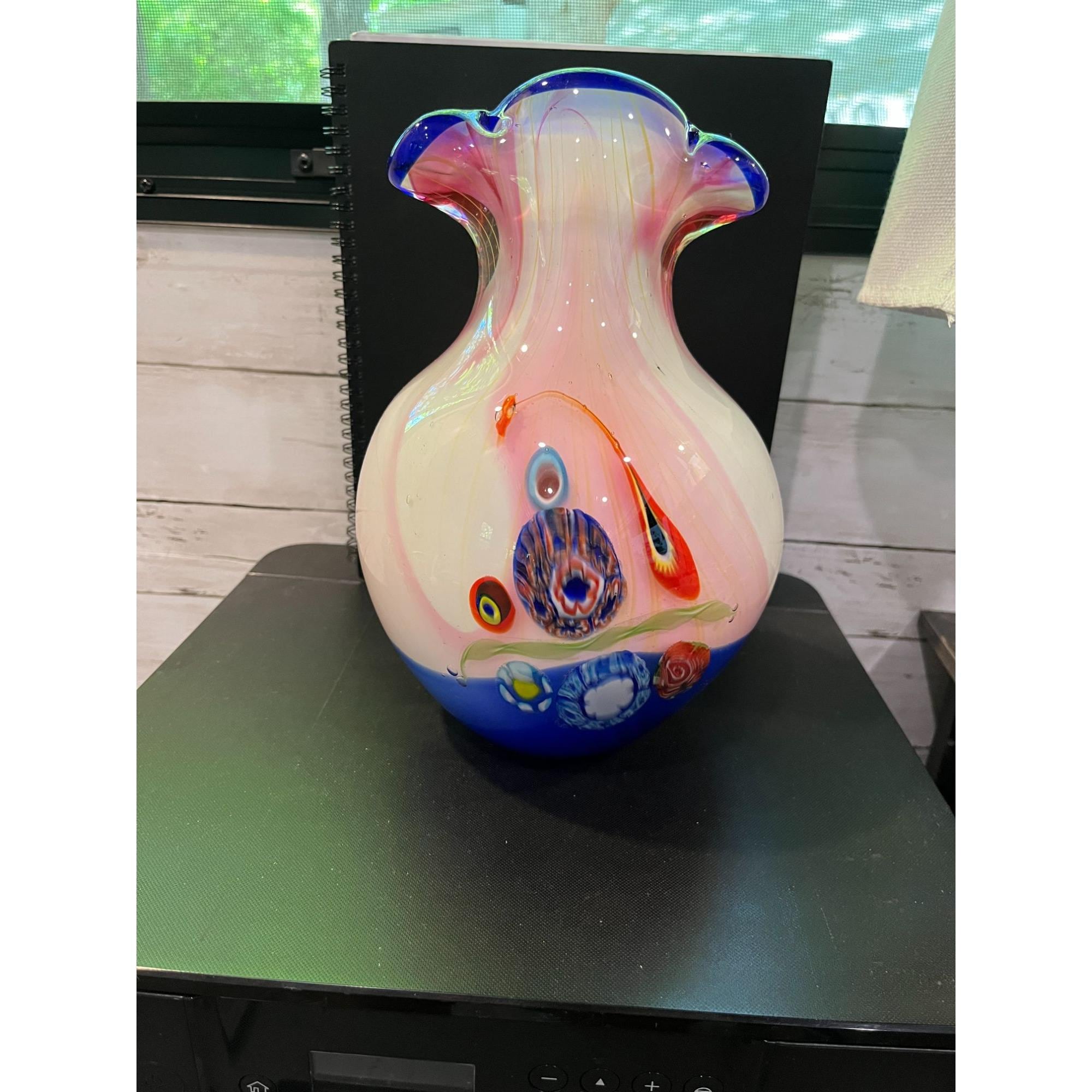 MURANO ITALY金彩 ピンクレースライン ピッチャー 花瓶 MURANO ITALY金彩 ピンクレースライン ピッチャー 花瓶