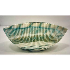 Handblown Murano Art Glass Shell Bowl With Green Turquoise White Swirl Design