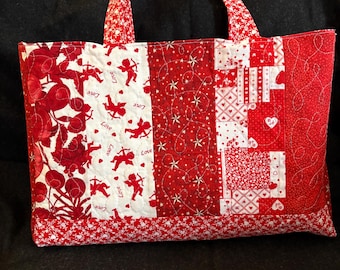 Fourre-tout matelassé fait main Saint-Valentin | Porte-monnaie rouge en patchwork