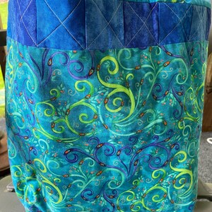 Vibrant. Handmade Quilted Tote Bag-Peacock Swirl Fabric, Large 17.5” X 13” Reusable Market Bag-Bold Gift Idea