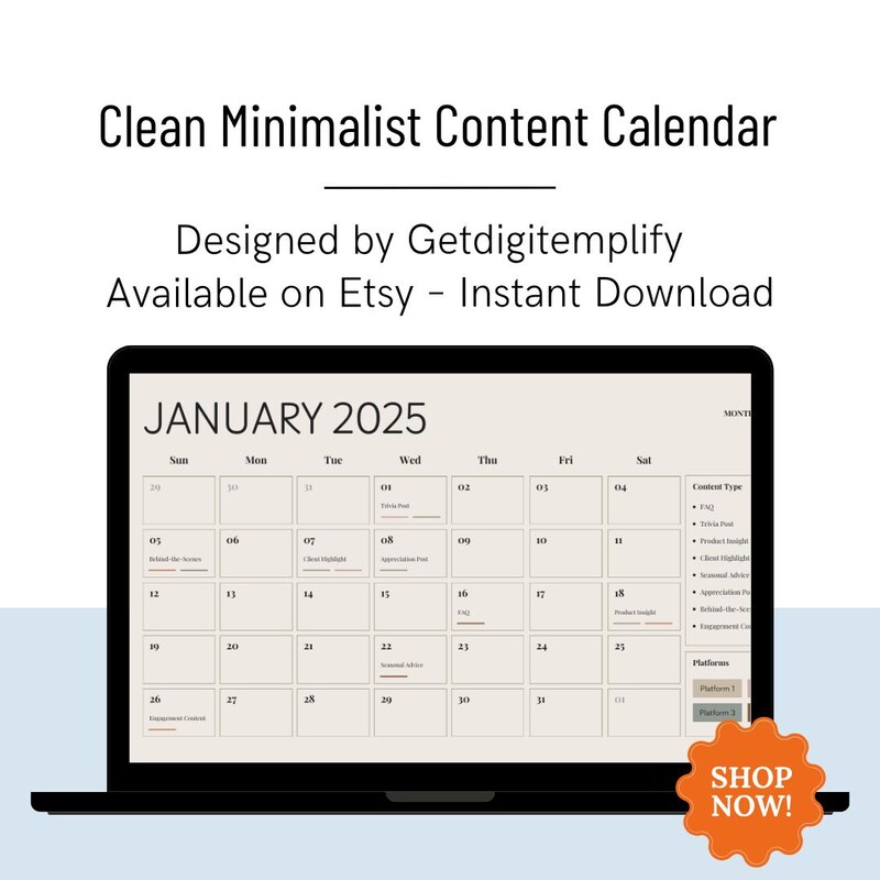 Minimalist Content Calendar Etsy