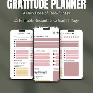 Dankbarkeit Planer | Dankbarkeit Journal Printable | 1-seitige Achtsamkeits-Vorlage | Sofortdownload | Pflege PDF | A4 Letter Größe