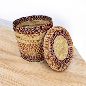 Tall Laundry Basket with Lid – 24&quot; Wicker Hamper, Flexible African Clothes Storage Bin, Handwoven Ghana Basket, Extra Large Laundry Basket