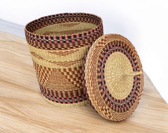 Handwoven African Laundry Basket with Lid – Tall Wicker Hamper
