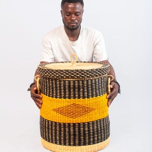 Extra Large African Laundry Basket with Lid – Woven Hamper for Clothes, Towels,Sheets & Blankets–Rattan Storage Basket,Bathroom Organizer image 4