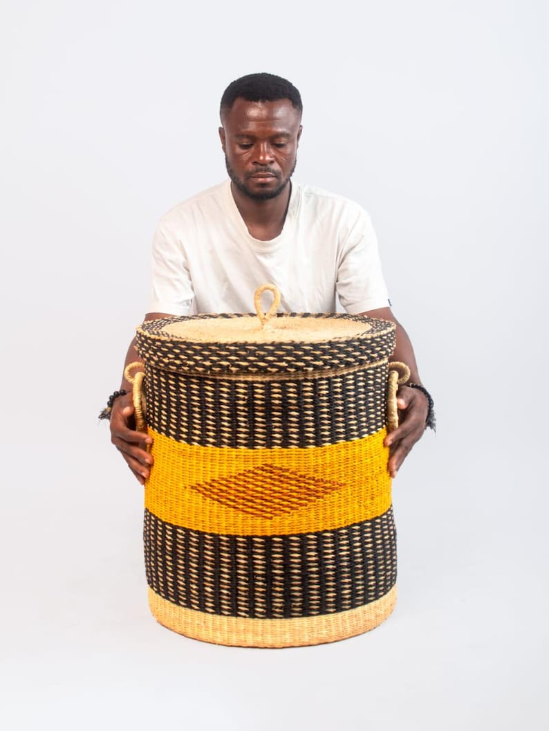 Extra Large African Laundry Basket with Lid – Woven Hamper for Clothes, Towels,Sheets & Blankets–Rattan Storage Basket,Bathroom Organizer image 4