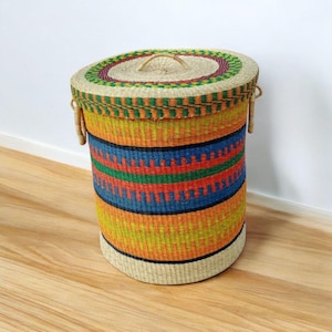 Wicker Laundry Basket – Handmade Bolga Hamper, African Straw Storage Basket, Rattan Laundry Bin for Clothes & Home Organization