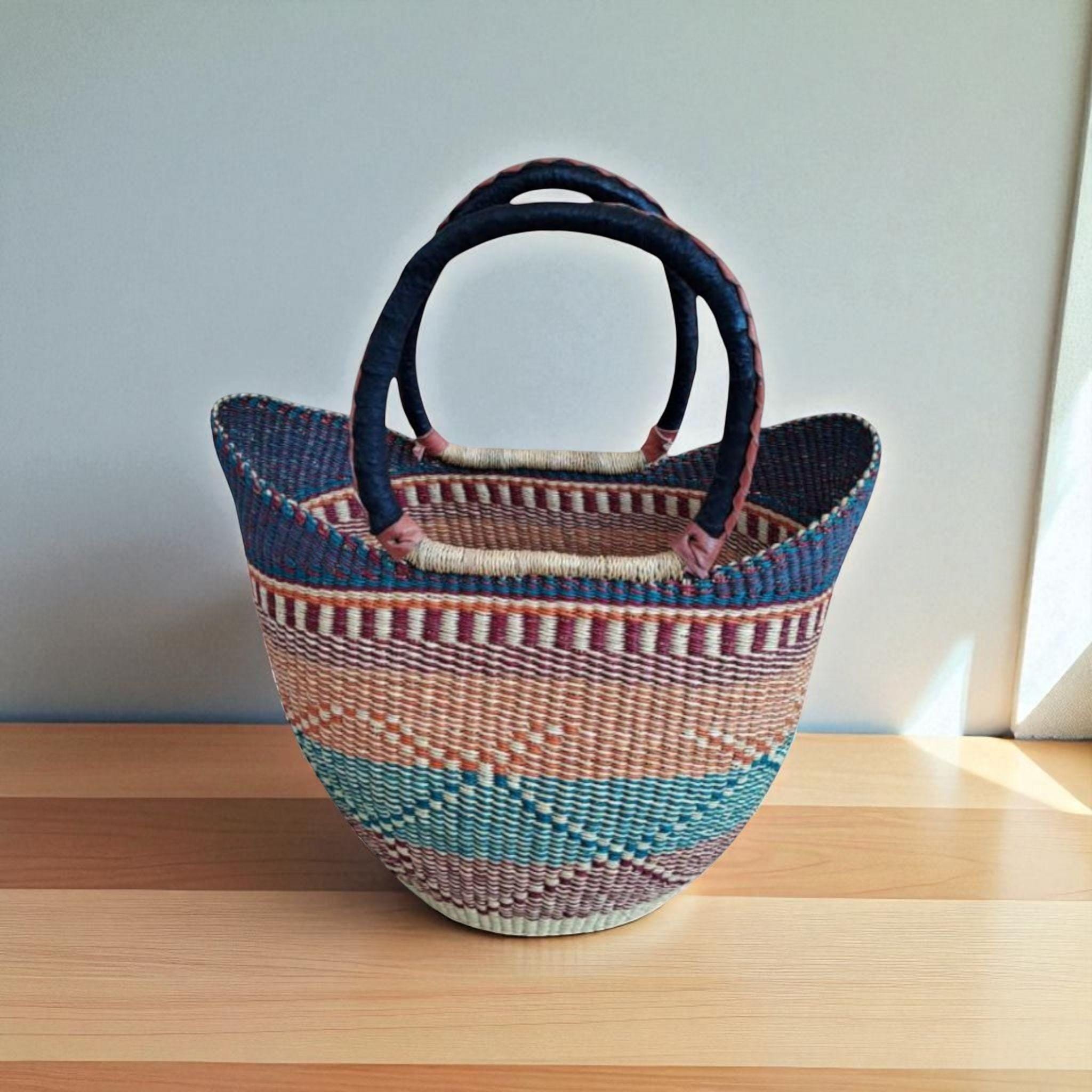 ナチュラルブラックストライプのボルガバスケット/ガーナの