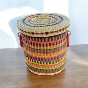 Wicker Laundry Basket – Handmade Bolga Hamper, African Straw Storage Basket, Rattan Laundry Bin for Clothes & Home Organization