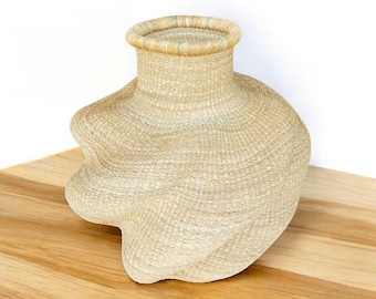 African Bolga Basket Vase – Handwoven Wicker Flower Pot, Traditional Decor in Small, Medium & Large
