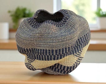 Handmade Woven Planter Basket, Bolga Elephant Grass Organizer