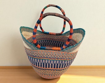 Handwoven Ghana Basket Bag – Vibrant Multicolor Bolga Tote