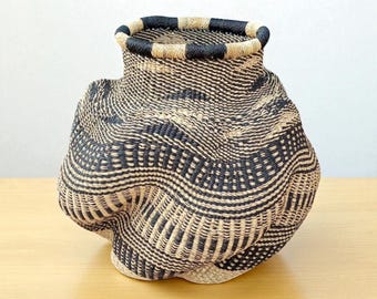 Handmade Woven Vase Basket: African Bolga Rattan, Living Room Decor